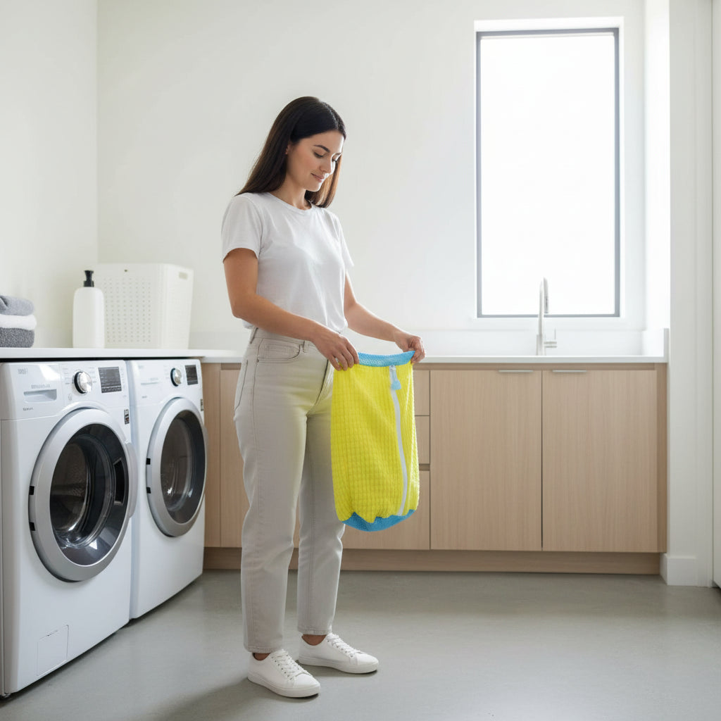 Sac de Machine à laver les chaussures Durable pour tous les Types de chaussures-jaune avec fermeture éclair bleue, idéal pour les baskets et les chaussures décontractées, sac de lavage du linge