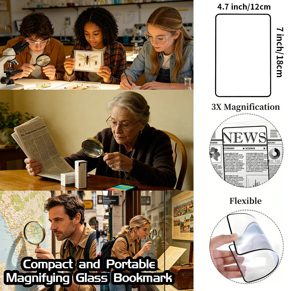 Loupe de lecture portable 1/2/4 pièces, loupe de page légère et flexible, grossissement 3X, idéale pour les personnes âgées