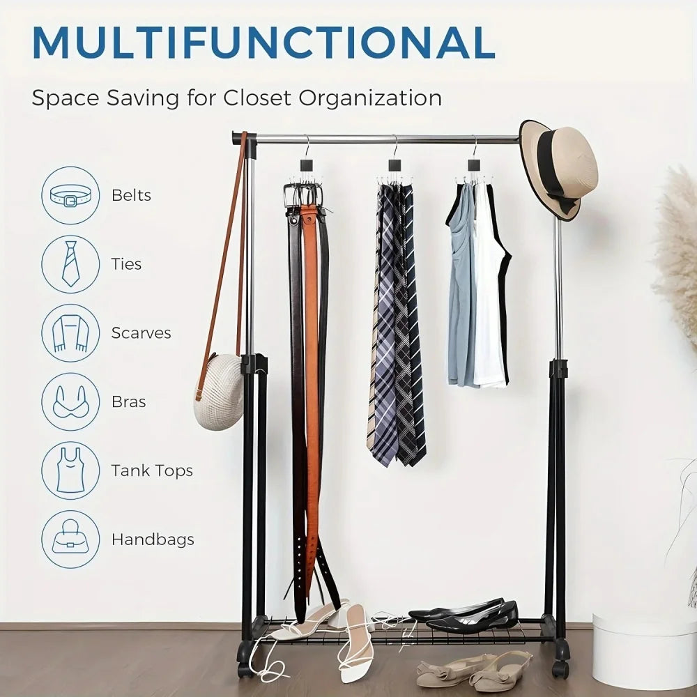 Organisateur en bois multi-griffes pour sacs et ceintures métalliques 360 °   Crochet de rangement rotatif pour soutiens-gorge, cravates, foulards, accessoires de placard domestique