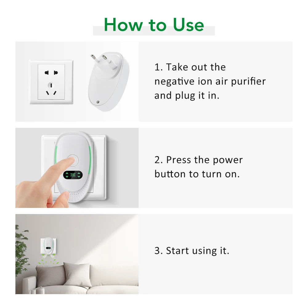 Purificateur d'air enfichable ioniseur d'ions négatifs purificateur d'air pour la maison fonctionnement silencieux ioniseur Mini purificateur d'air déodorant de toilette