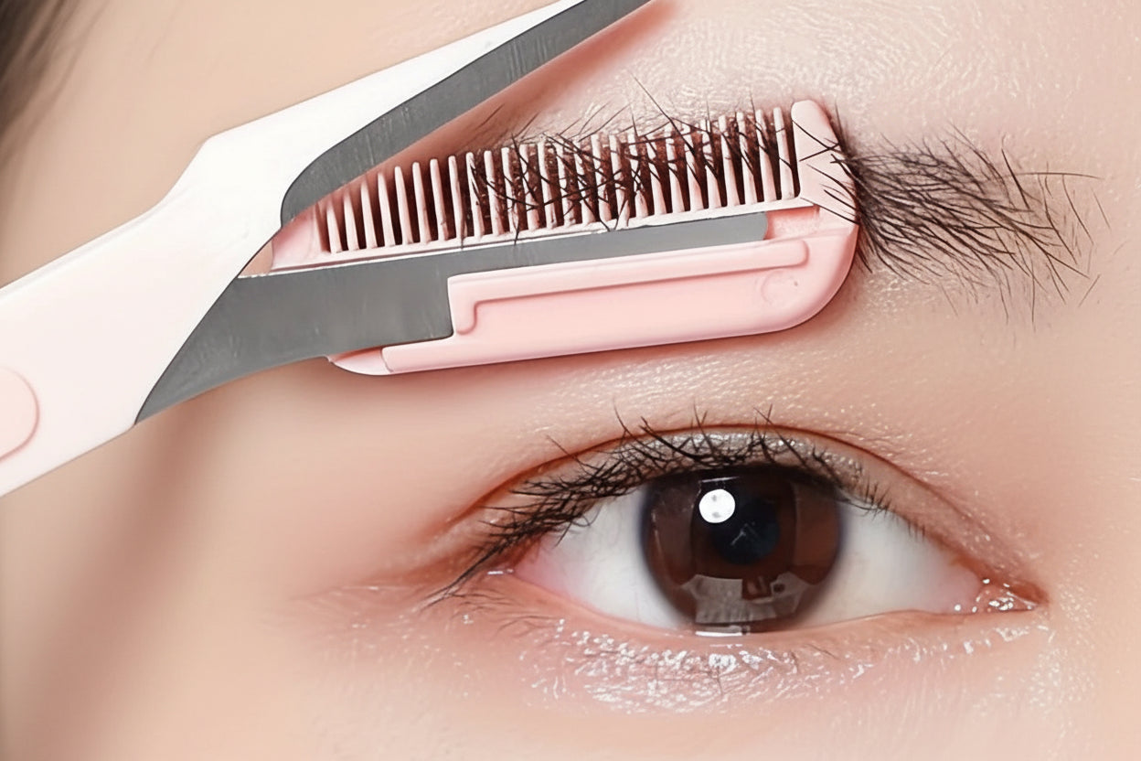 Ciseaux de coupe de sourcils roses avec peigne intégré - acier inoxydable, outil de toilettage précis, créant des sourcils parfaits